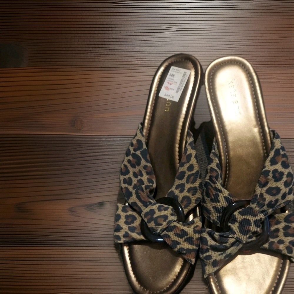 Kate Ann Corinne Leopard Print Sandal Open Toe Y2k‎ Sz 10M Slip On Boho Women